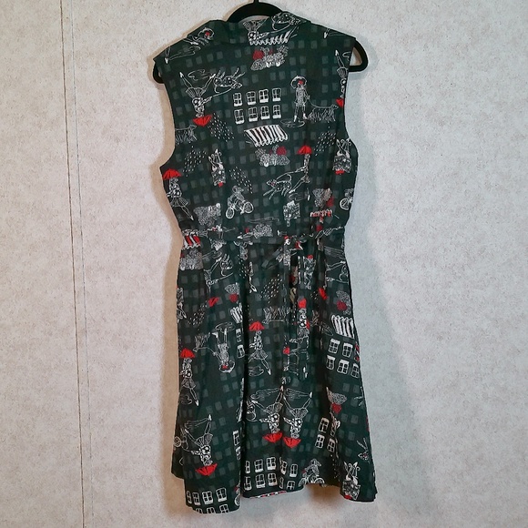 LKNW ModCloth Whimsical Goth Puff Skirt Dress Button Down, Waist Tie Lining SzXL - Picture 8 of 13